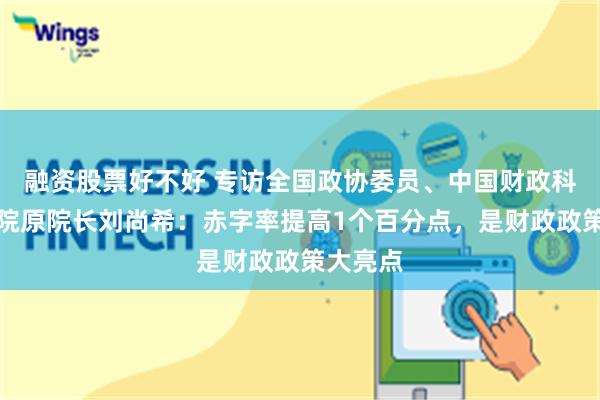 融资股票好不好 专访全国政协委员、中国财政科学研究院原院长刘尚希：赤字率提高1个百分点，是财政政策大亮点