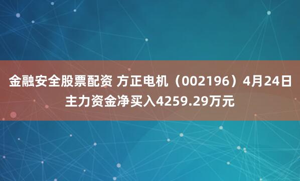 金融安全股票配资 方正电机（002196）4月24日主力资金净买入4259.29万元