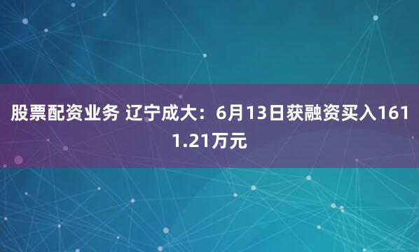 股票配资业务 辽宁成大：6月13日获融资买入1611.21万元